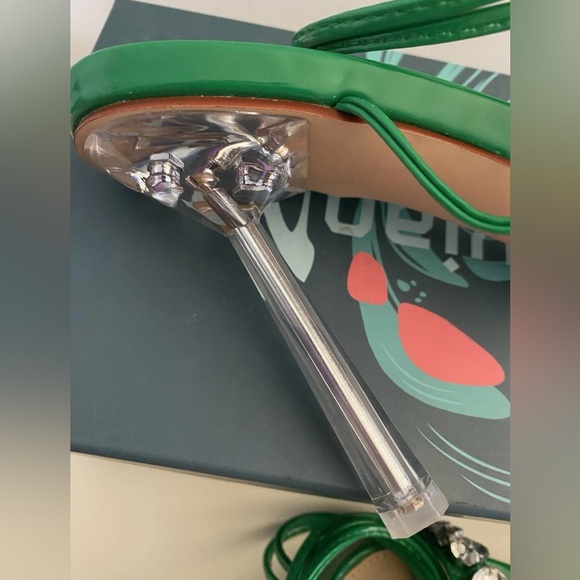 vivianly Strappy Stiletto Clear High Heels Rhinestone Woman's Size: 7 Green - Picture 6 of 9